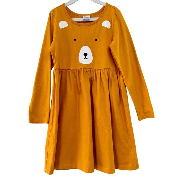 Hanna Andersson Other - HANNA ANDERSSON Bear Dress Girls 6-7 120cm Mustard Brown Long Sleeve Cotton Girl